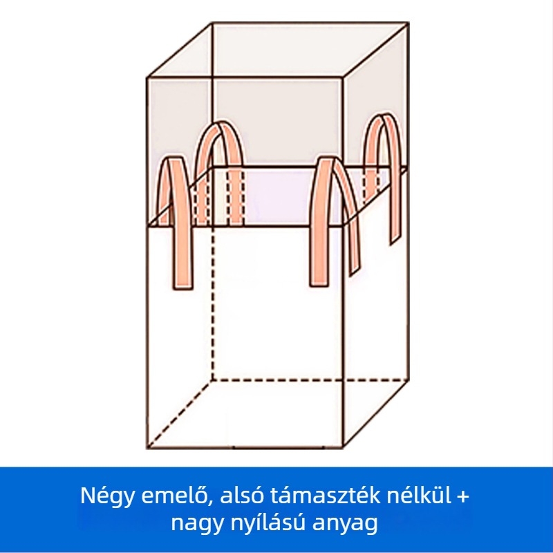 Ipari fehér tonnás zsák, 1 tonnás terhelhetőség, négy felfüggesztő fül, PP szövött anyag, nyomtatás nélkül, méretek 100x100x100 cm