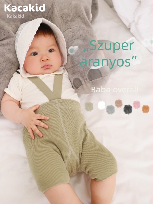 Pamut nyári overál pántokkal babáknak és kisgyermekeknek, unisex, 1–3 éves