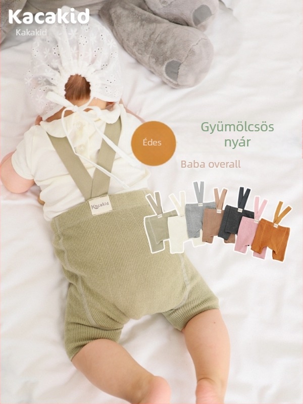 Pamut nyári overál pántokkal babáknak és kisgyermekeknek, unisex, 1–3 éves