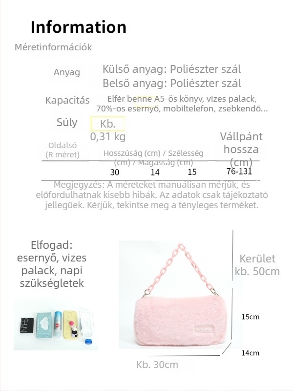Női őszi-téli táska 2024: luxusos, bolyhos táska láncos vállpánttal, crossbody, Boston-stílusú párnás forma