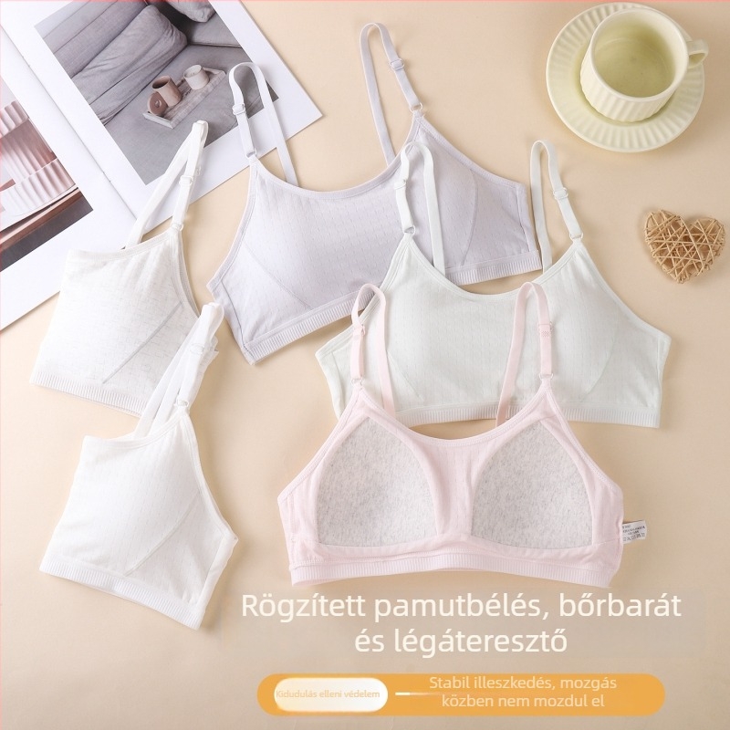 Pamutból készülő, légáteresztő, teljes kosaras sportmelltartó középiskolás lányoknak
