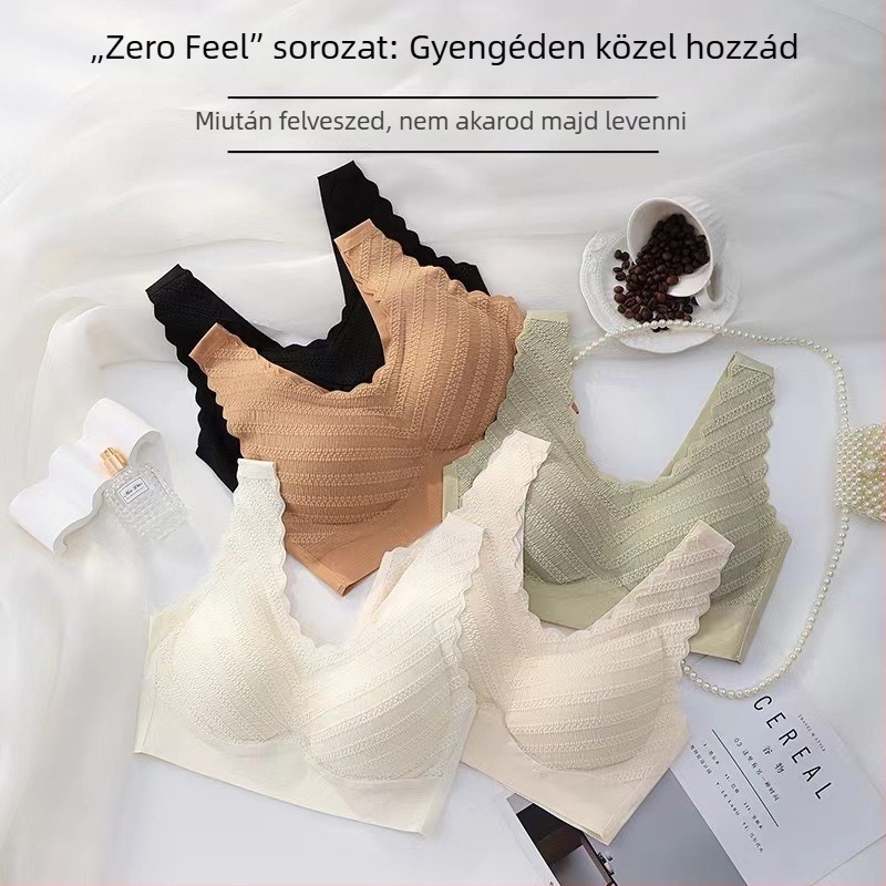 Szellős ice-silk anyagú, vezeték nélküli melltartó csipkével és párnázással, hátformázó hatás, széles vállpántokkal, varrás nélküli, plusz méret, vékony fazon