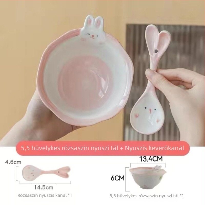Cuki karikatúra nyuszis lány porcelán rizses tál gyerekeknek
