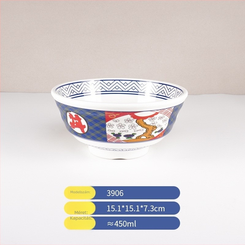 Japán stílusú ramen tál melamintól, porcelánhatású felülettel, donburi tál éttermeknek, magas falú leveses tál