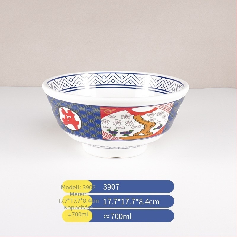 Japán stílusú ramen tál melamintól, porcelánhatású felülettel, donburi tál éttermeknek, magas falú leveses tál
