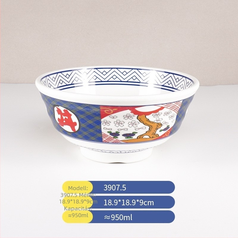Japán stílusú ramen tál melamintól, porcelánhatású felülettel, donburi tál éttermeknek, magas falú leveses tál