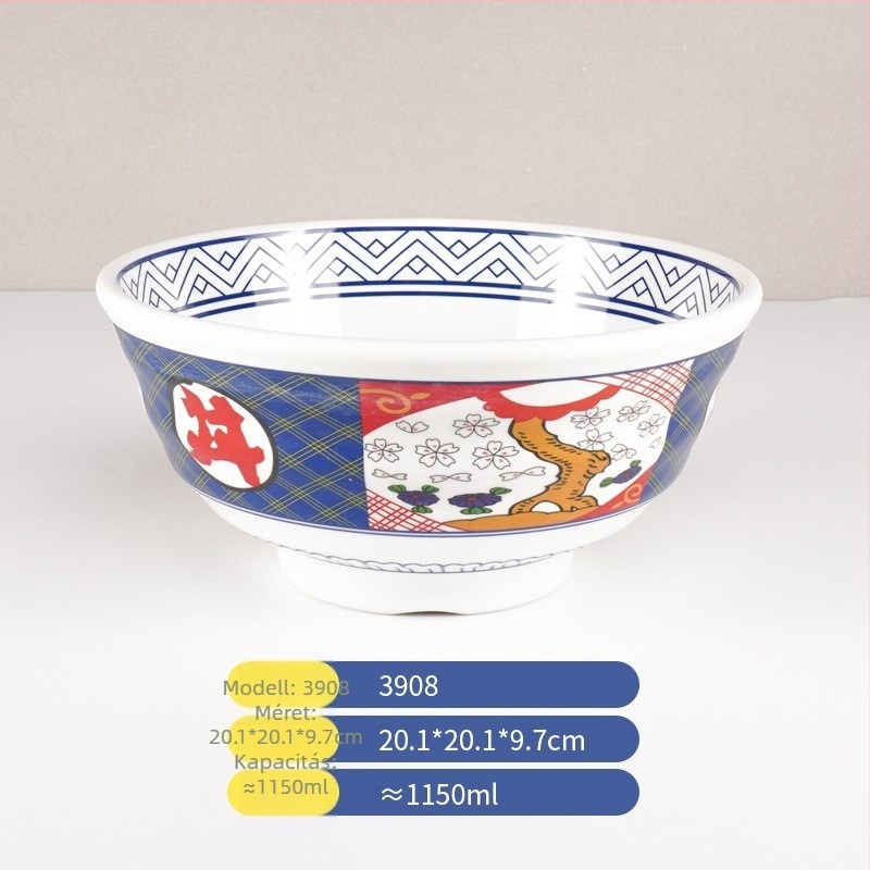Japán stílusú ramen tál melamintól, porcelánhatású felülettel, donburi tál éttermeknek, magas falú leveses tál