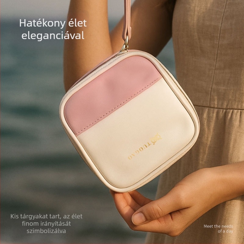 PU hordozható kozmetikai táska rúzs- és higiéniai betét tárolóval, elegáns megjelenés