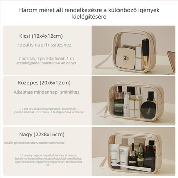 PU kozmetikai tároló táska átlátszó felülettel, nagy kapacitású, hordozható, vízálló és porálló, rúzsos sminktáska