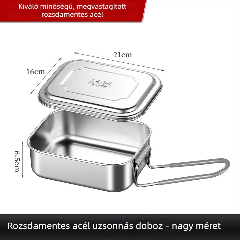 Élelmiszer-minőségű rozsdamentes acél ebédhordó, téglalap alakú, nagy kapacitású, diákoknak és irodai dolgozóknak, kantinához és párolt rizshez.