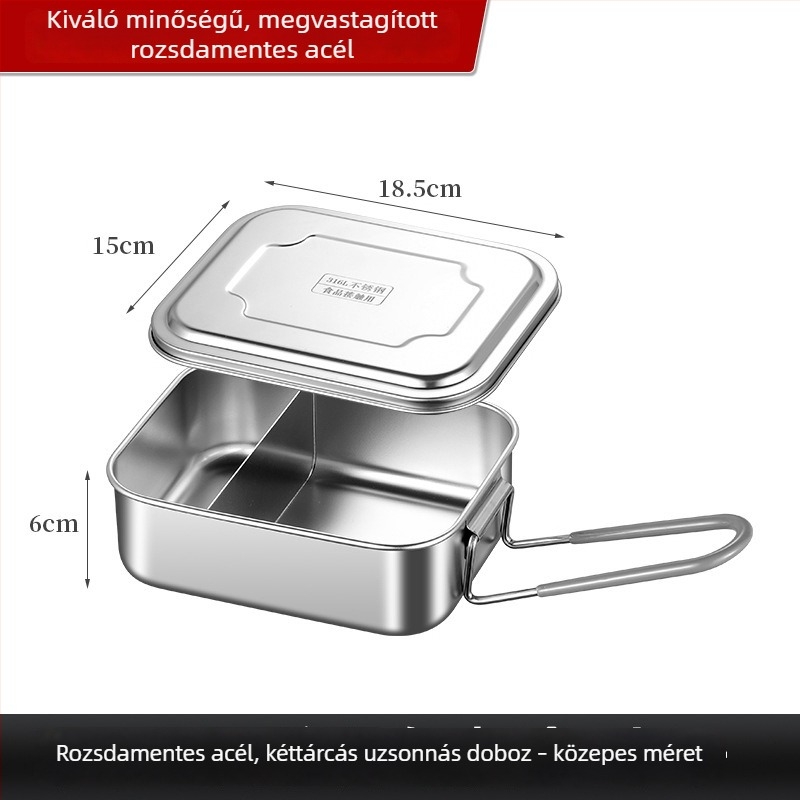 Élelmiszer-minőségű rozsdamentes acél ebédhordó, téglalap alakú, nagy kapacitású, diákoknak és irodai dolgozóknak, kantinához és párolt rizshez.