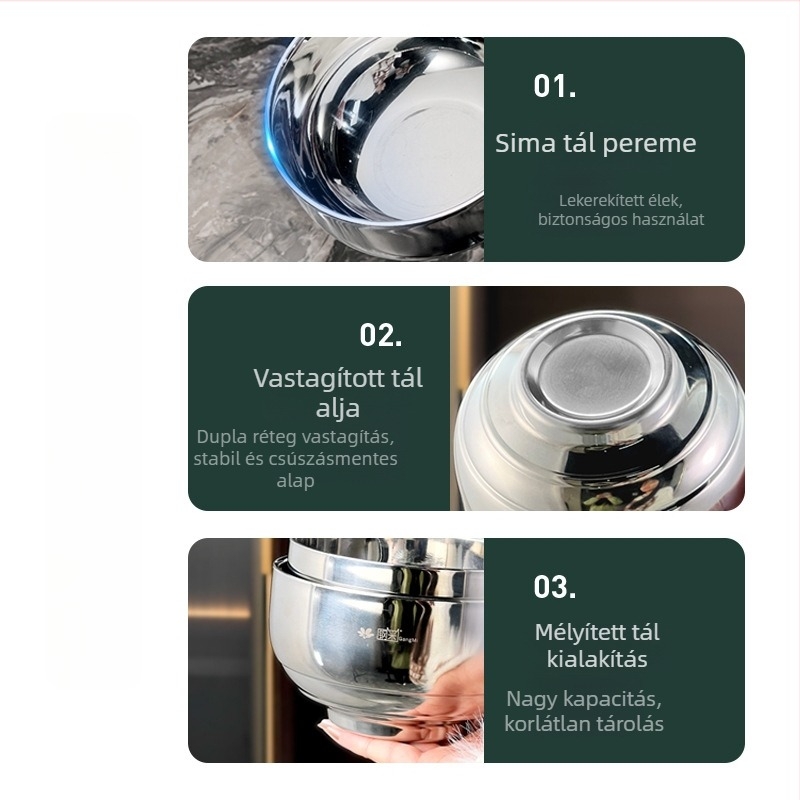 304 élelmiszer-minőségű rozsdamentes acél, kétszintes tál, hőszigetelés és égésvédő, levesnek, tésztának és ételeknek — háztartási és iskolai edények