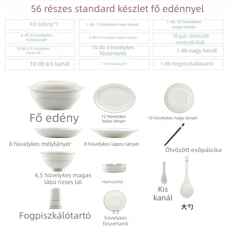 Csontporcelán étkészlet – kerámia tányérok és kis tálak, modern letisztult dizájn