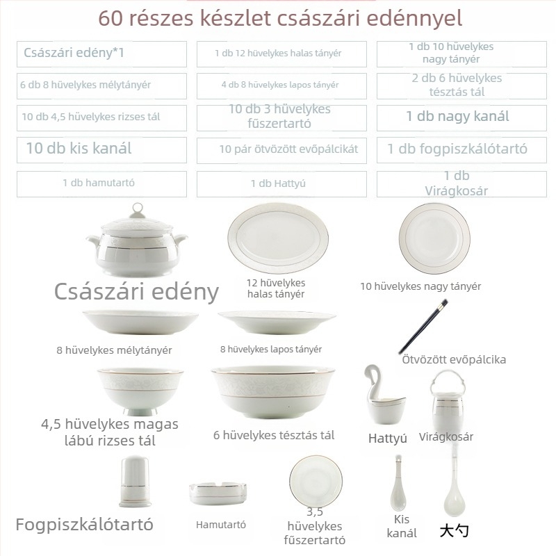 Csontporcelán étkészlet – kerámia tányérok és kis tálak, modern letisztult dizájn