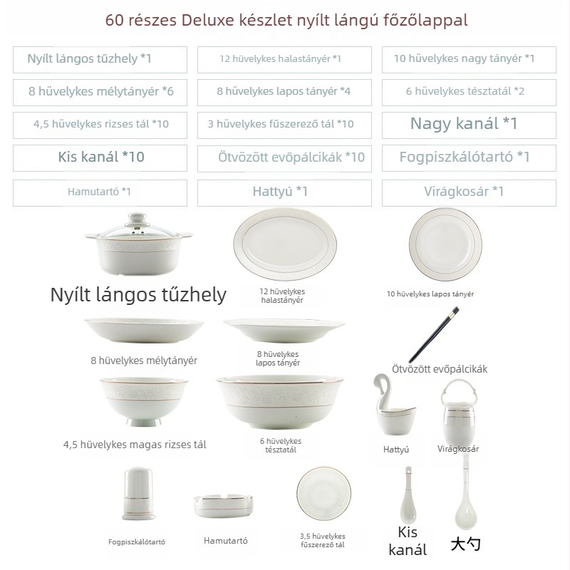 Csontporcelán étkészlet – kerámia tányérok és kis tálak, modern letisztult dizájn