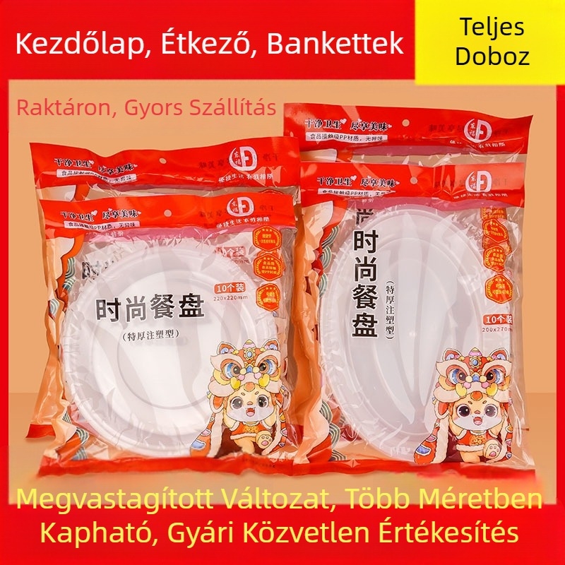 Egyszer használatos, vastag műanyag tányérok piknikekhez és ünnepi bankettekhez, kör alakúak, injekciós öntésével készültek