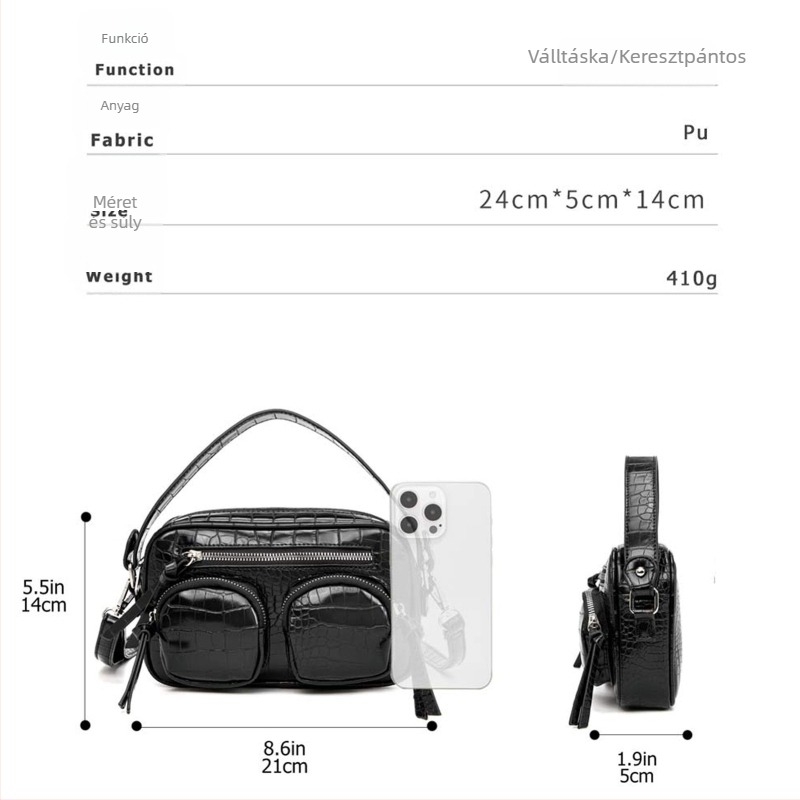 Könnyű luxus, krokodil mintázatú crossbody táska, PU bőr, kis méret, 2025 nyár