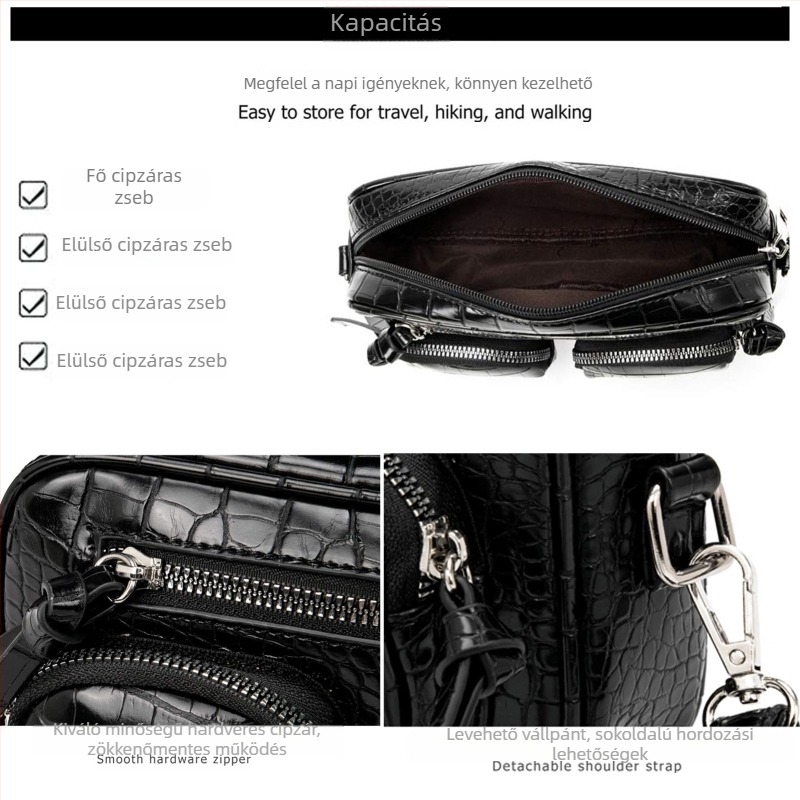 Könnyű luxus, krokodil mintázatú crossbody táska, PU bőr, kis méret, 2025 nyár