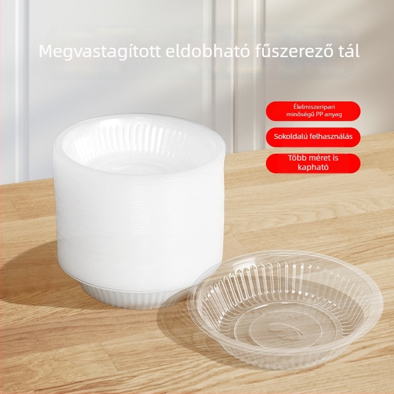 Egyszer használatos mártásos tál, szójaszószhoz és fűszerekhez, kerek műanyag tál (50–180 ml)
