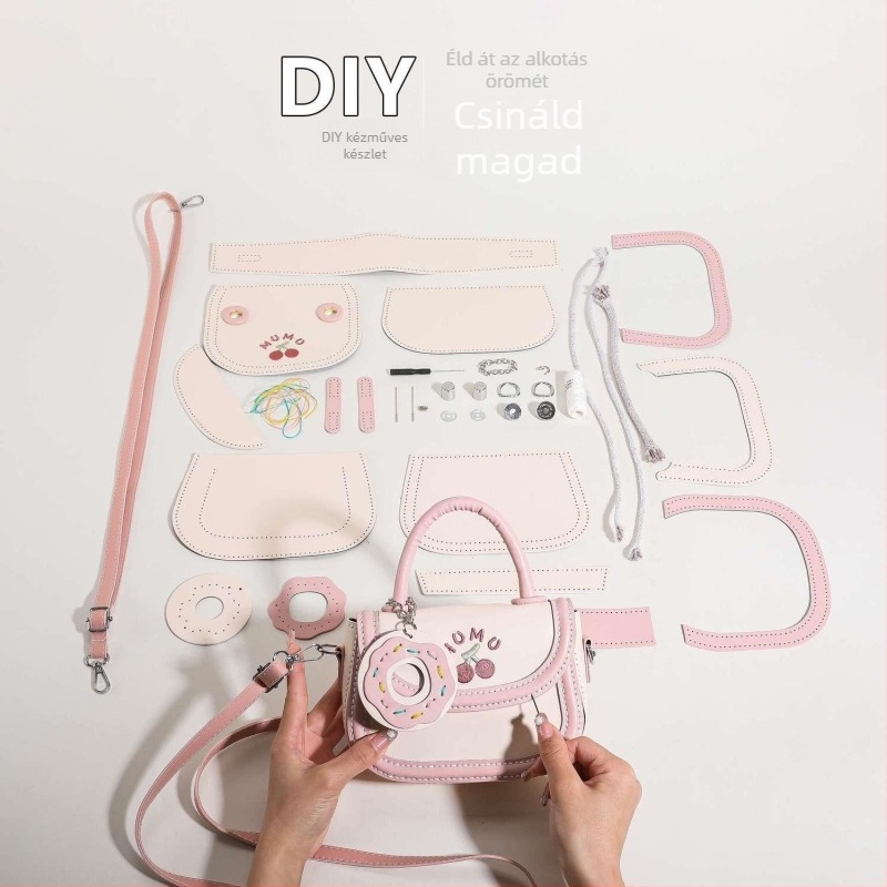 DIY kézműves készlet: aranyos cseresznyés crossbody saddle táska PU anyagból, kis méret