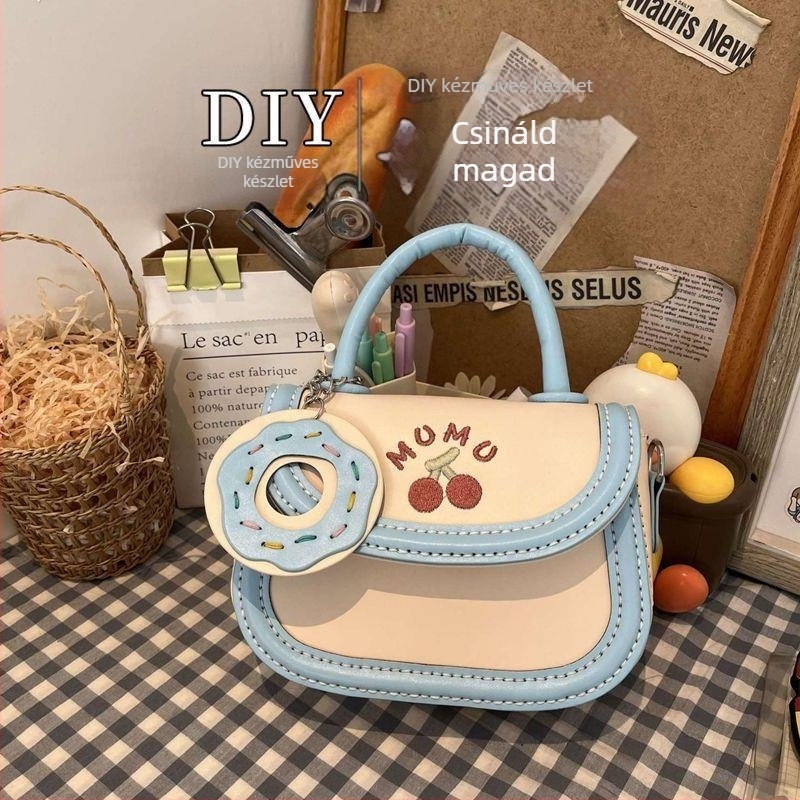 DIY kézműves készlet: aranyos cseresznyés crossbody saddle táska PU anyagból, kis méret