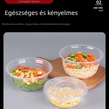 Egyszer használatos műanyag tál és evőpálcikák készlet, élelmiszer-minőségű, vastagodott kivitel, háztartási használatra, fedéllel, hőálló, esküvők és költözések alkalmára