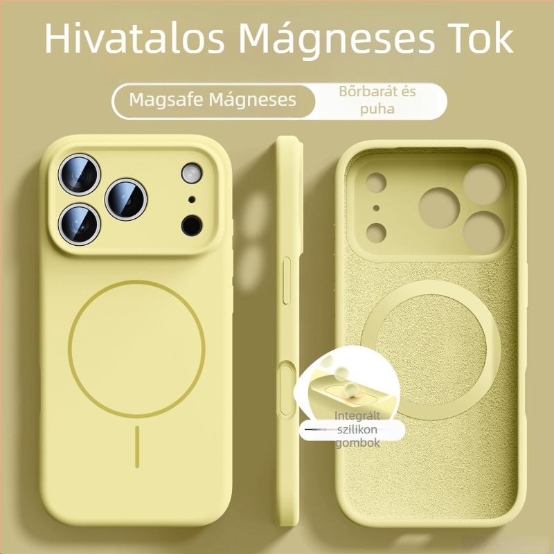 Mágneses folyékony szilikon tok iPhone 17 és iPhone 16 számára — teljes lefedettség, ütésálló, puha tapintású, bőrszerű érzet
