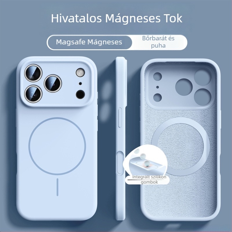Mágneses folyékony szilikon tok iPhone 17 és iPhone 16 számára — teljes lefedettség, ütésálló, puha tapintású, bőrszerű érzet