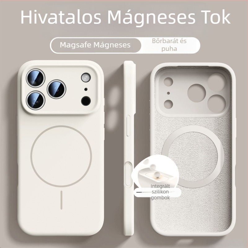 Mágneses folyékony szilikon tok iPhone 17 és iPhone 16 számára — teljes lefedettség, ütésálló, puha tapintású, bőrszerű érzet
