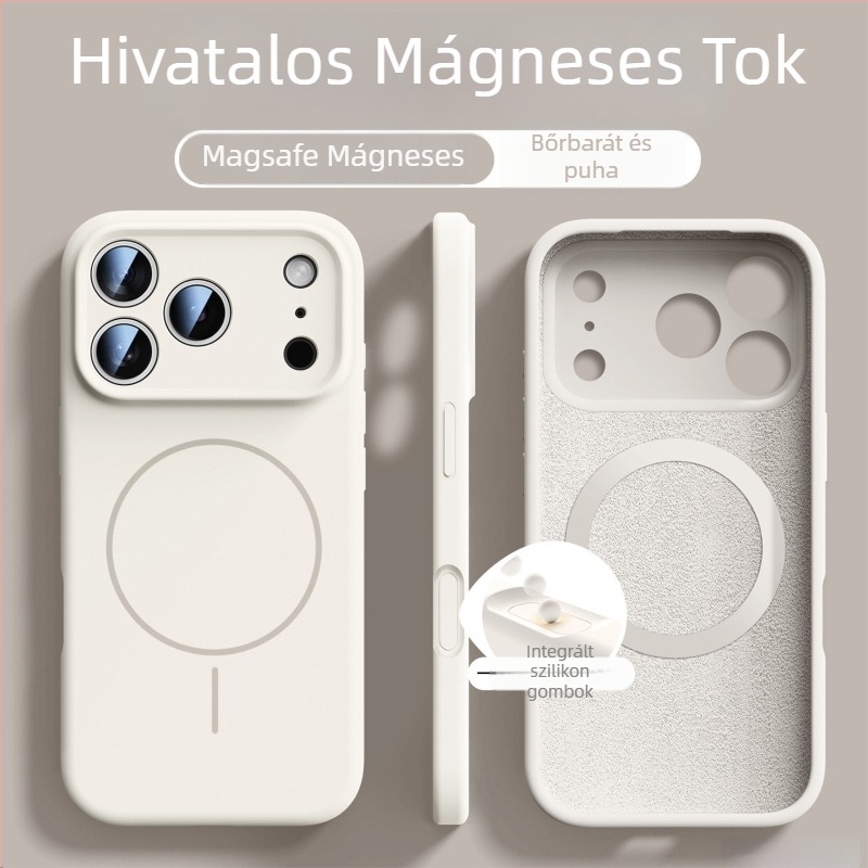 Mágneses folyékony szilikon tok iPhone 17 és iPhone 16 számára — teljes lefedettség, ütésálló, puha tapintású, bőrszerű érzet