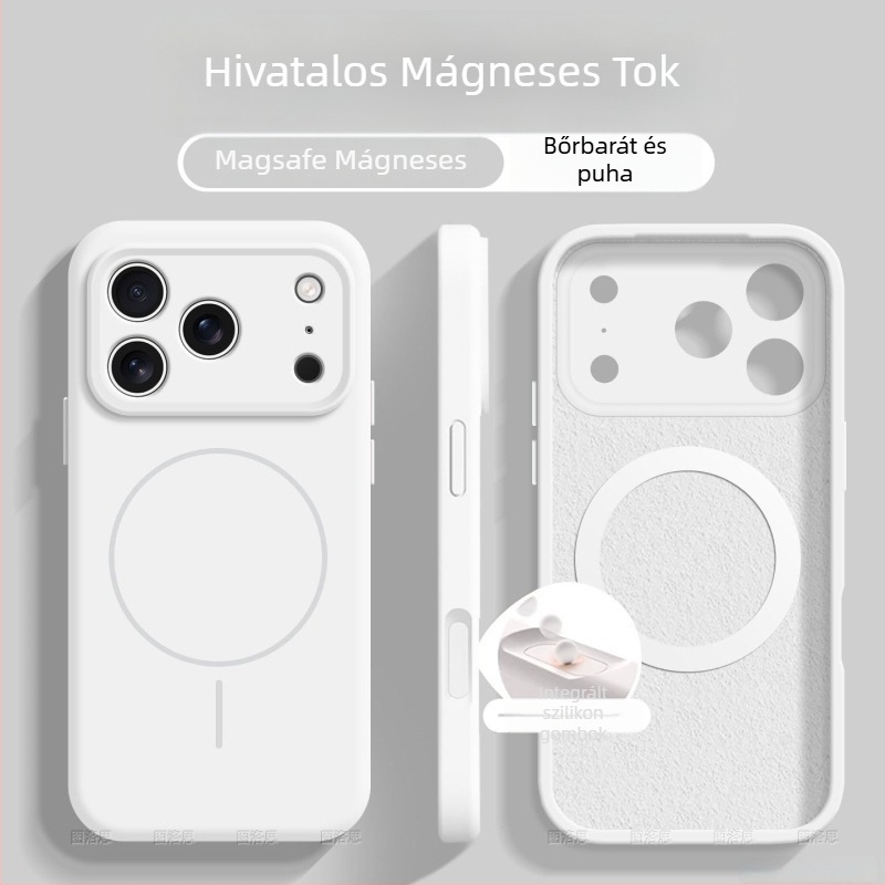 Mágneses folyékony szilikon tok iPhone 17 és iPhone 16 számára — teljes lefedettség, ütésálló, puha tapintású, bőrszerű érzet