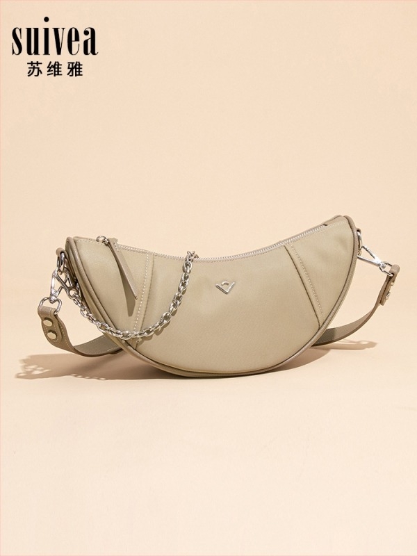 Francia croissant-bagett nylon láncos válltáska, női, crossbody stílus, saddle bag, 25. kiadás, prémium textúra, dumpling táska