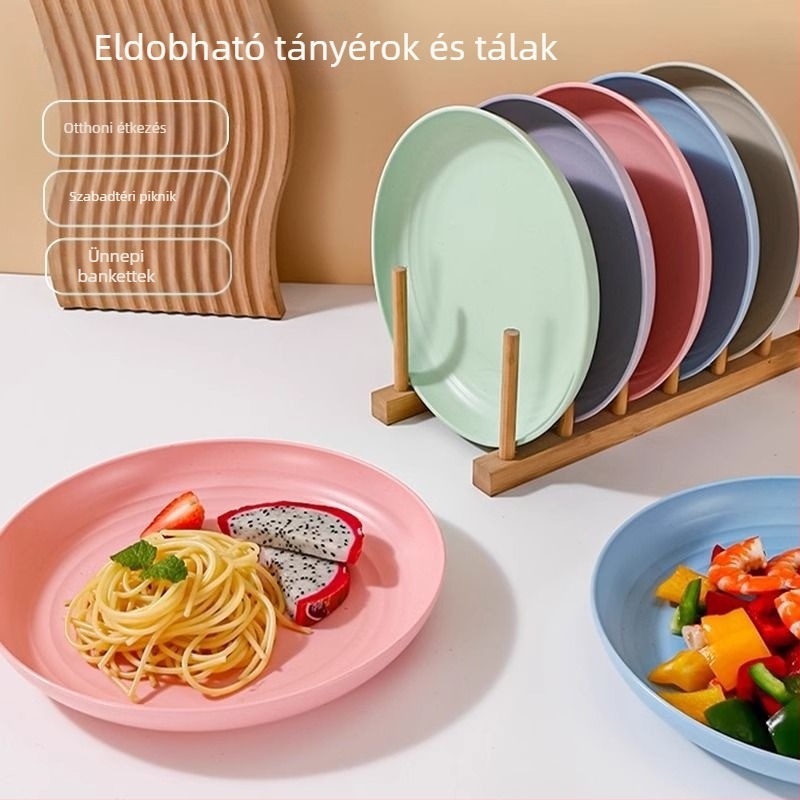 Megvastított egyszer használatos műanyag tányérokból álló étkészlet, élelmiszerbiztonsági minőségű, tortákhoz, bulikhoz és piknikekhez