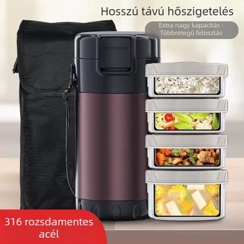 316 rozsdamentes acélból készült vákuum-szigetelt ebédes doboz, nagy kapacitású, 3–4 rétegű Bento doboz, hordozható diákok számára