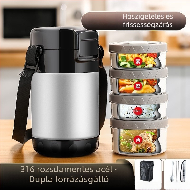 316 rozsdamentes acélból készült vákuum-szigetelt ebédes doboz, nagy kapacitású, 3–4 rétegű Bento doboz, hordozható diákok számára
