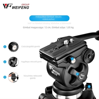 Weifeng WF717 alumíniumötvözetes állvány hidraulikus pan-tilt fejjel, 1,8 m