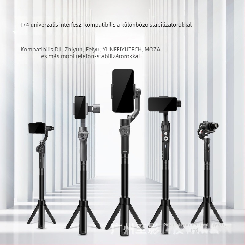 Alumínium ötvözetű teleszkópos hosszabbító rúd okostelefon stabilizátorhoz DJI Zhiyun, 1/4-es csavarral és megerősített állvánnyal