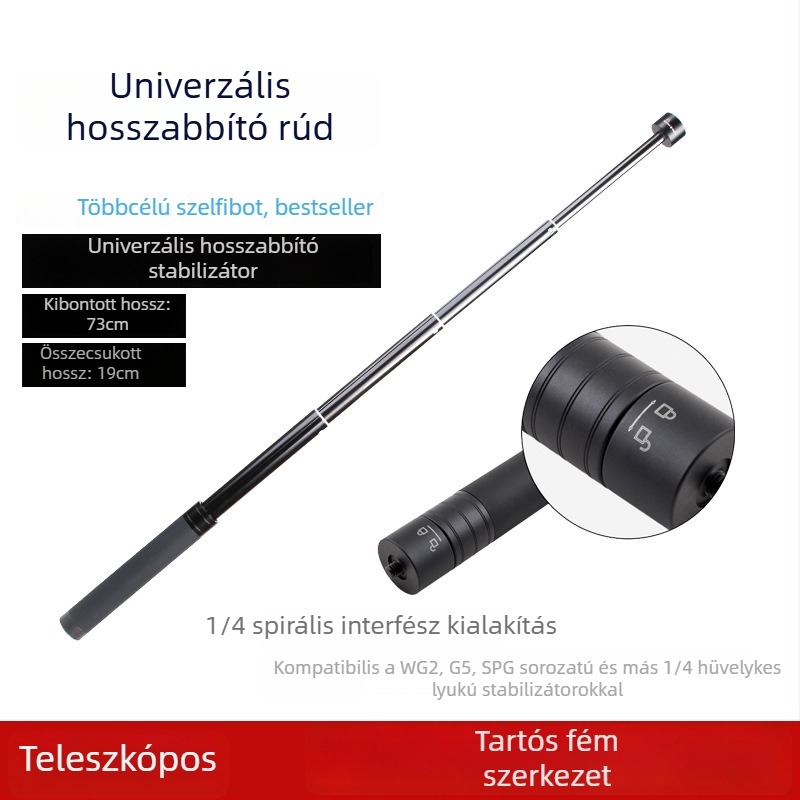 Alumínium ötvözetű teleszkópos hosszabbító rúd okostelefon stabilizátorhoz DJI Zhiyun, 1/4-es csavarral és megerősített állvánnyal
