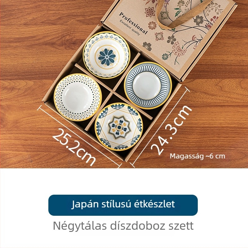 Kerámia étkészlet tálakkal, tányérokkal és evőpálcikákkal díszdobozban; testreszabható logó; mikróbarát; nordic stílus; aláglazúros felület; ideális házavatóra, esküvőre, születésnapra