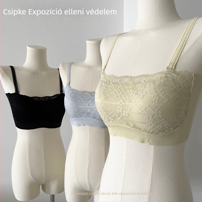 Váll nélküli, varrat nélküli csipkés melltartó összesítő hatással, vezeték nélküli