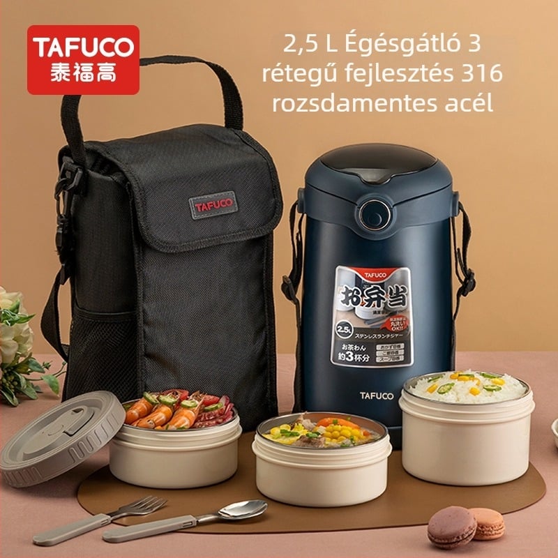 TafuCo 4 rétegű vákuum-szigetelt ebédes doboz, 316-os rozsdamentes acélból, égésmentes, modell T0390