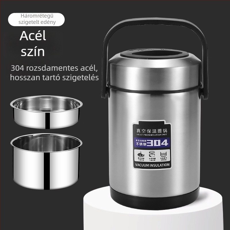 Rozsdamentes acélból készült szigetelt ebédes doboz, nagy kapacitású, háromrétegű Bento doboz, hordozható felnőtteknek és diákoknak