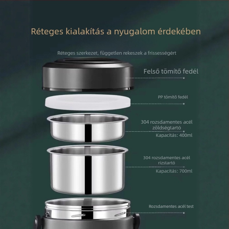 Szigetelt ebédes doboz téli időszakra, hosszú hőmegtartással, hordozható, nagy kapacitású, rizses rekesz és leveses üst