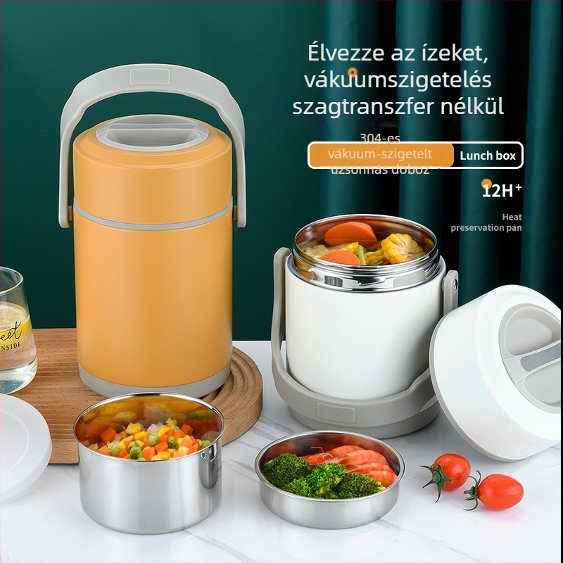 304 rozsdamentes acélból készült vákuum-izolált ebédes doboz, többszintes kialakítás, élelmiszer-minőség, diákok számára, 1,3 L/1,6 L/1,9 L