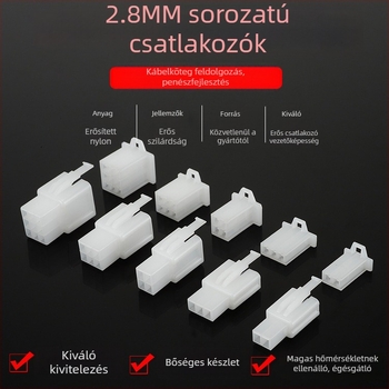 2,8 mm-es csatlakozó elektromos járműhöz, 2–9 lyukas mag, vezetékpár dugó- és aljzatérintkezők, férfi és női