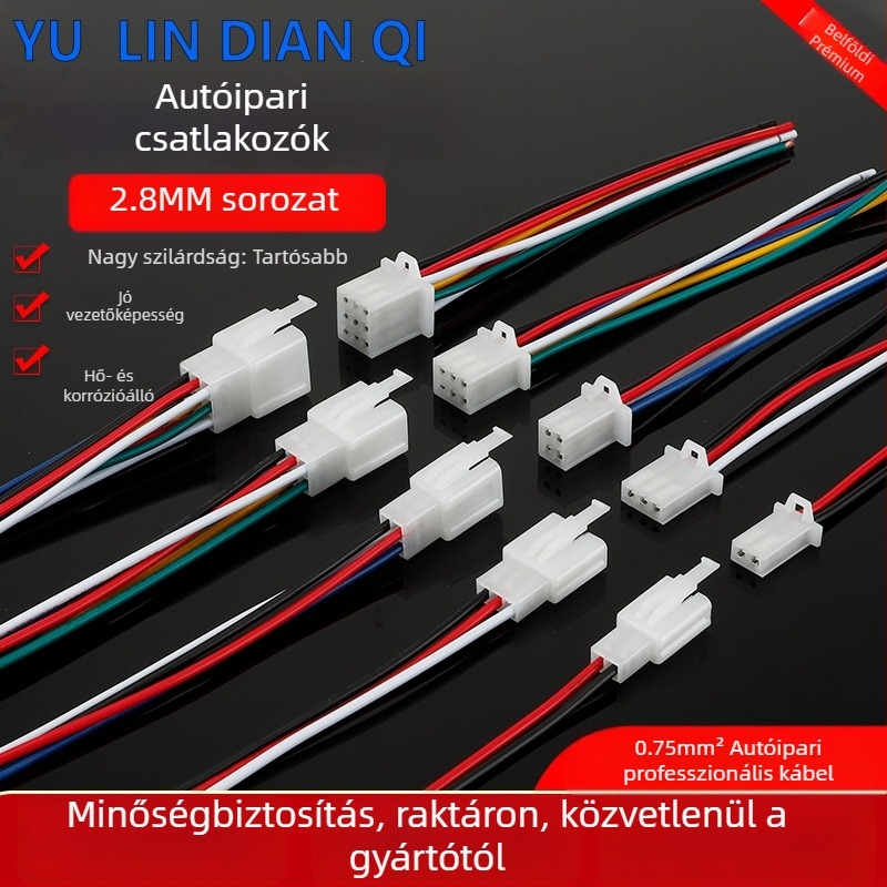 2,8 mm-es csatlakozó elektromos járműhöz, 2–9 lyukas mag, vezetékpár dugó- és aljzatérintkezők, férfi és női