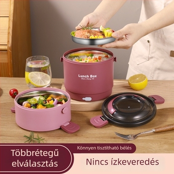 304 rozsdamentes acélból készült izolált ebéd doboz, kör alakú, 1–2 L, USB melegítés, mikróbarát, egy- vagy kétszintes, logó nyomás elérhető