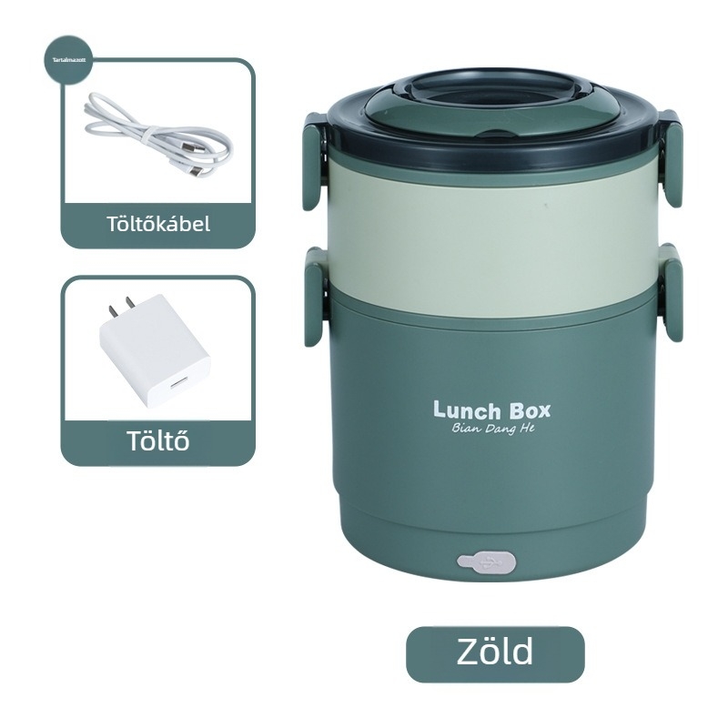 304 rozsdamentes acélból készült izolált ebéd doboz, kör alakú, 1–2 L, USB melegítés, mikróbarát, egy- vagy kétszintes, logó nyomás elérhető