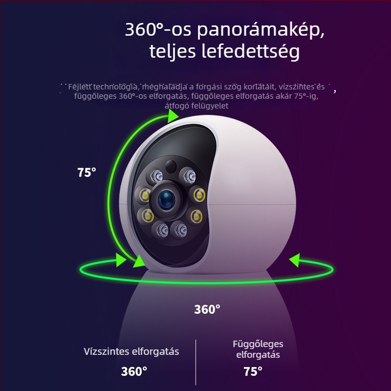 Okos otthoni vezeték nélküli kamera, HD felbontású, Wi‑Fi, távoli hang-interkom, megfigyelés és felvétel