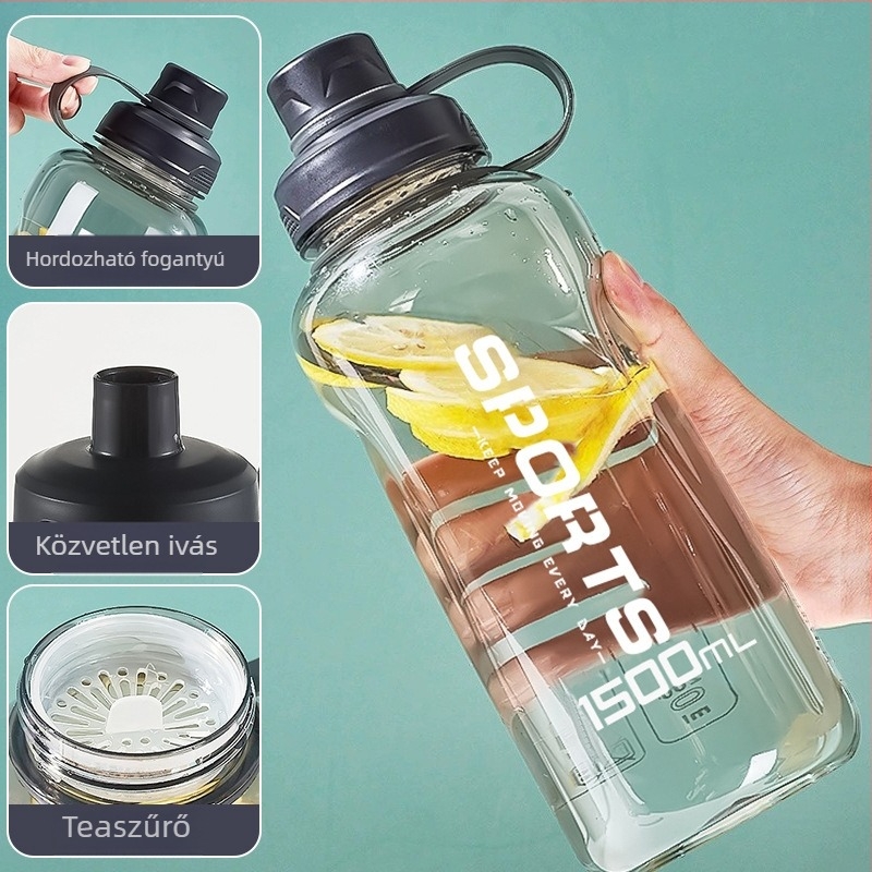2000 ml-es nagy kapacitású hordozható sportos kulacs, hőtűrő, élelmiszer-minőségű PC, forró vízre is alkalmas